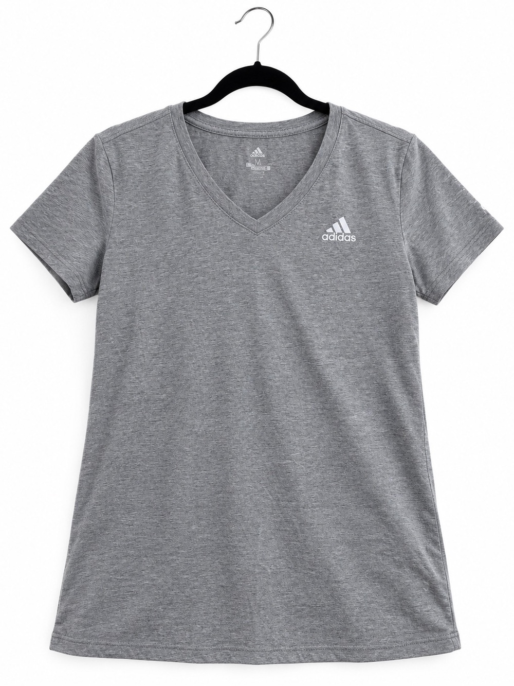 adidas Gray V-Neck Short Sleeve Tee with Logo